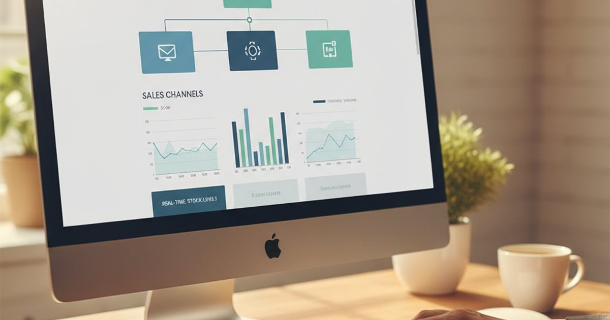 Dashboard met voorraadoverzicht en meerdere verkoopkanalen gesynchroniseerd