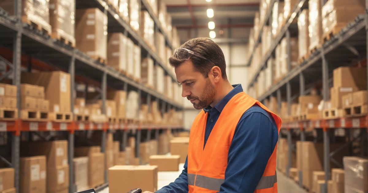 Magazijnmedewerker scant pakketten en controleert orders op laptop in modern warehouse met SAP integratie