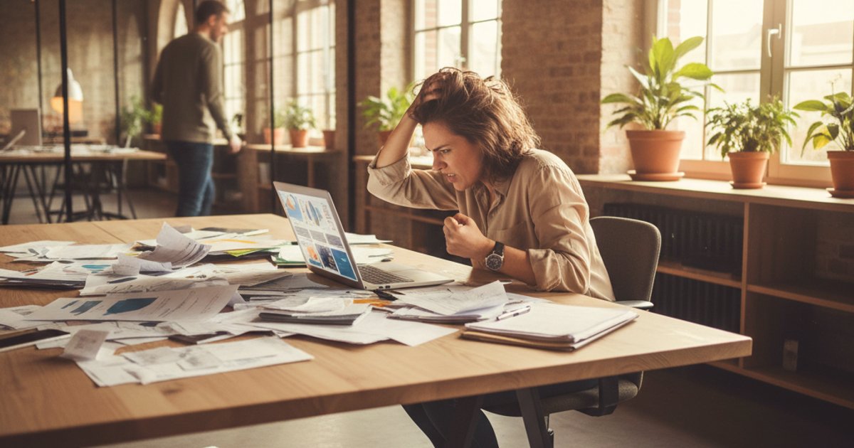 Ondernemer met administratieve rompslomp door handmatig facturen invoeren