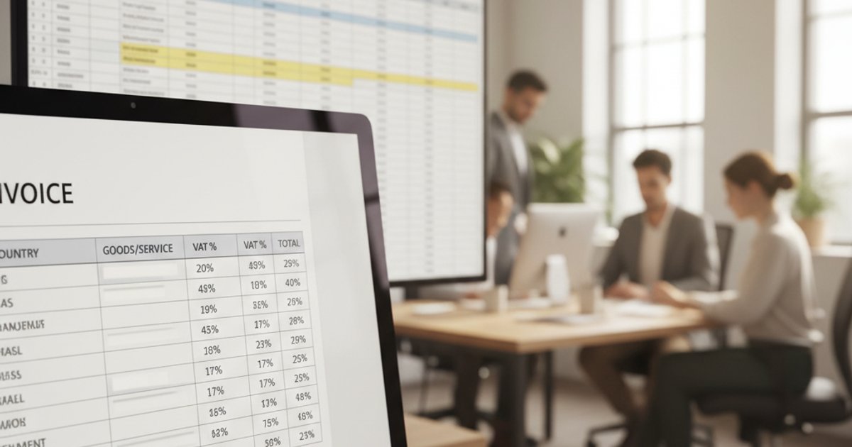 Factuur met verschillende BTW-tarieven per EU-land op computerscherm