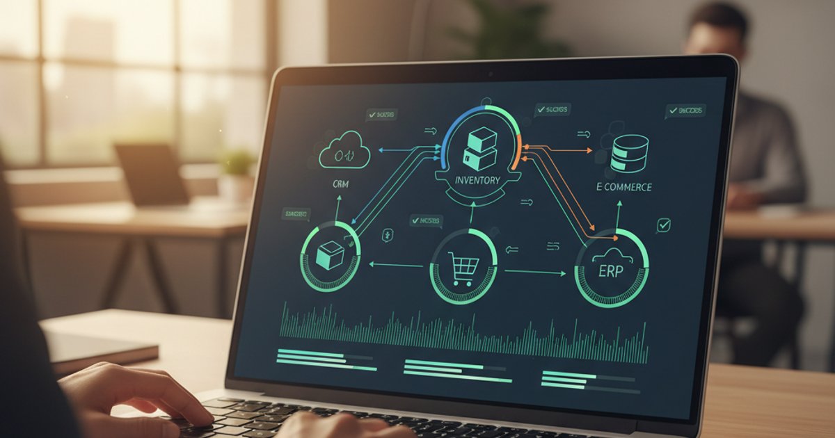 Laptop scherm toont dashboard met real-time order synchronisatie tussen systemen