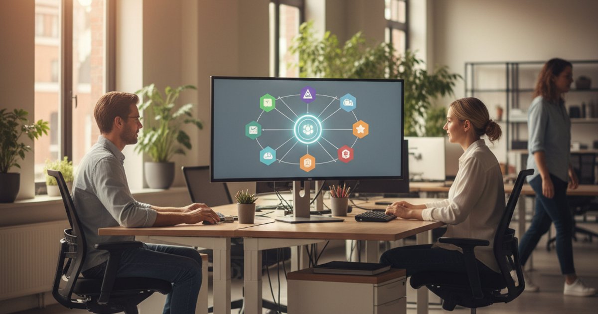 Hub-and-spoke middleware architectuur met centrale hub en verschillende bedrijfssystemen