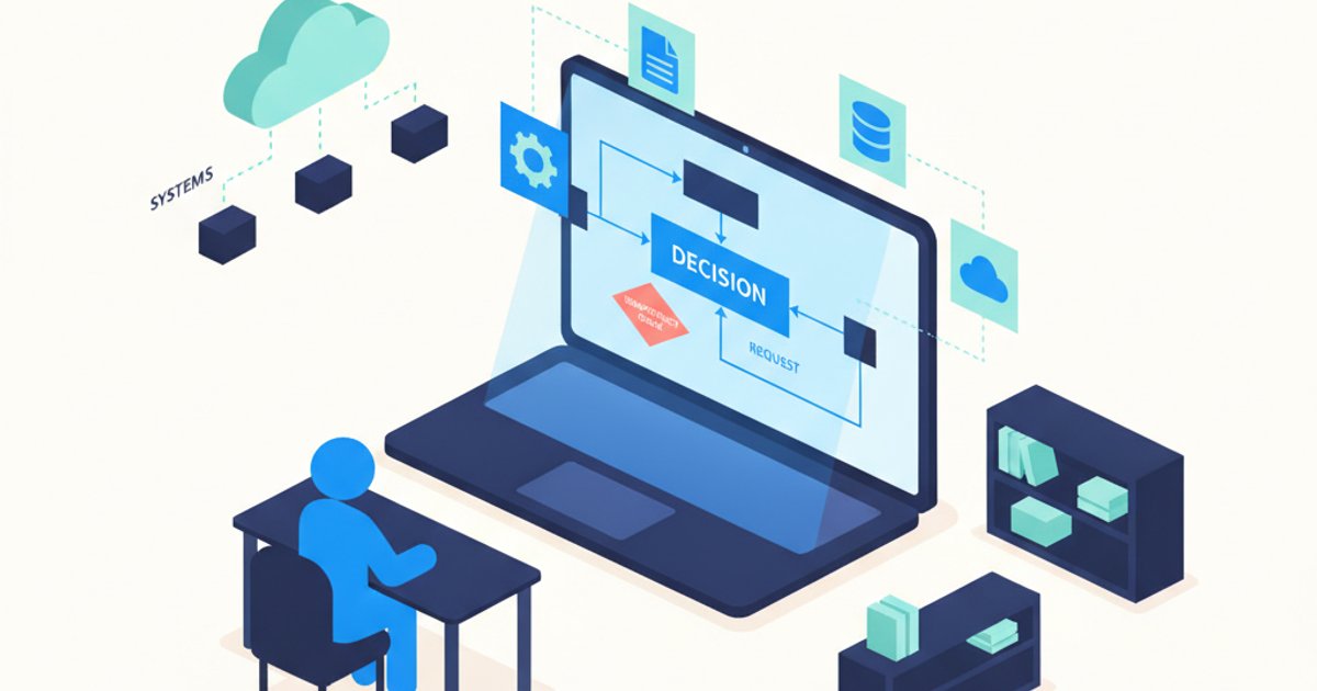 Flowchart van API request met idempotency controle op laptop scherm in kantooromgeving