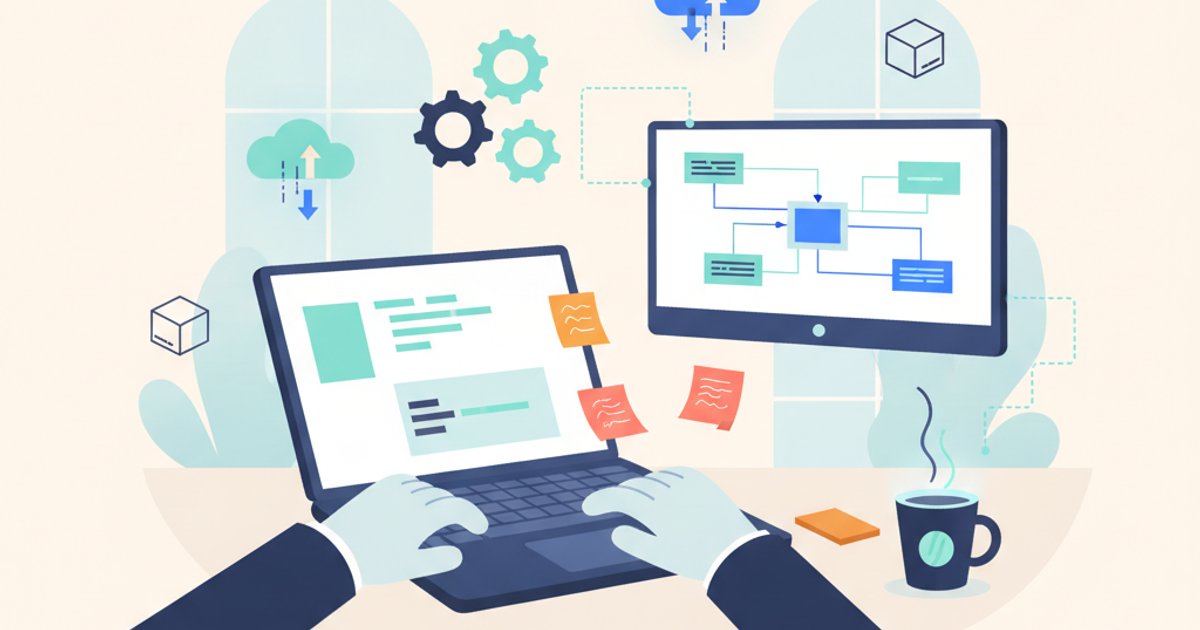 Close-up van handen die code typen op laptop met API-documentatie op tweede scherm, developer workspace