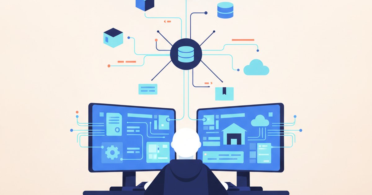 Developer bekijkt API documentatie en code op meerdere schermen in modern kantoor