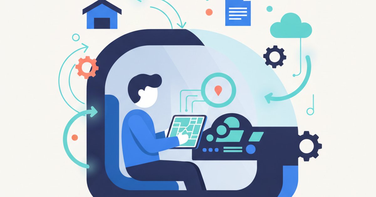 Chauffeur in vrachtwagen cabine met tablet en planningssoftware tijdens ritregistratie
