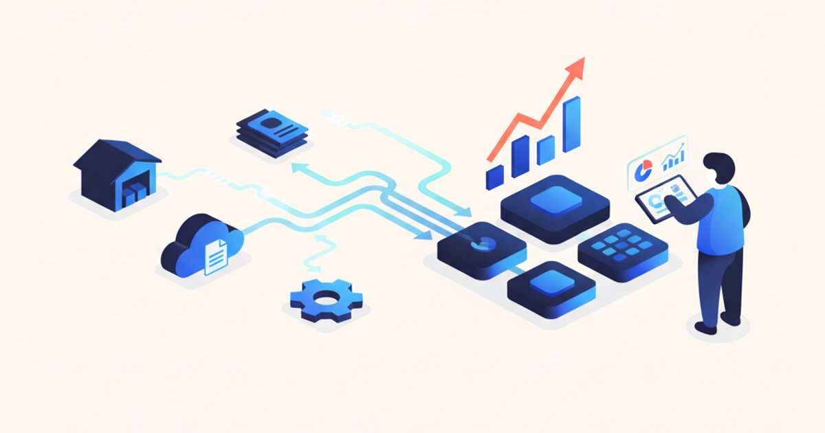Schematische weergave data-integratie uit ERP boekhouding CRM naar centraal dashboard