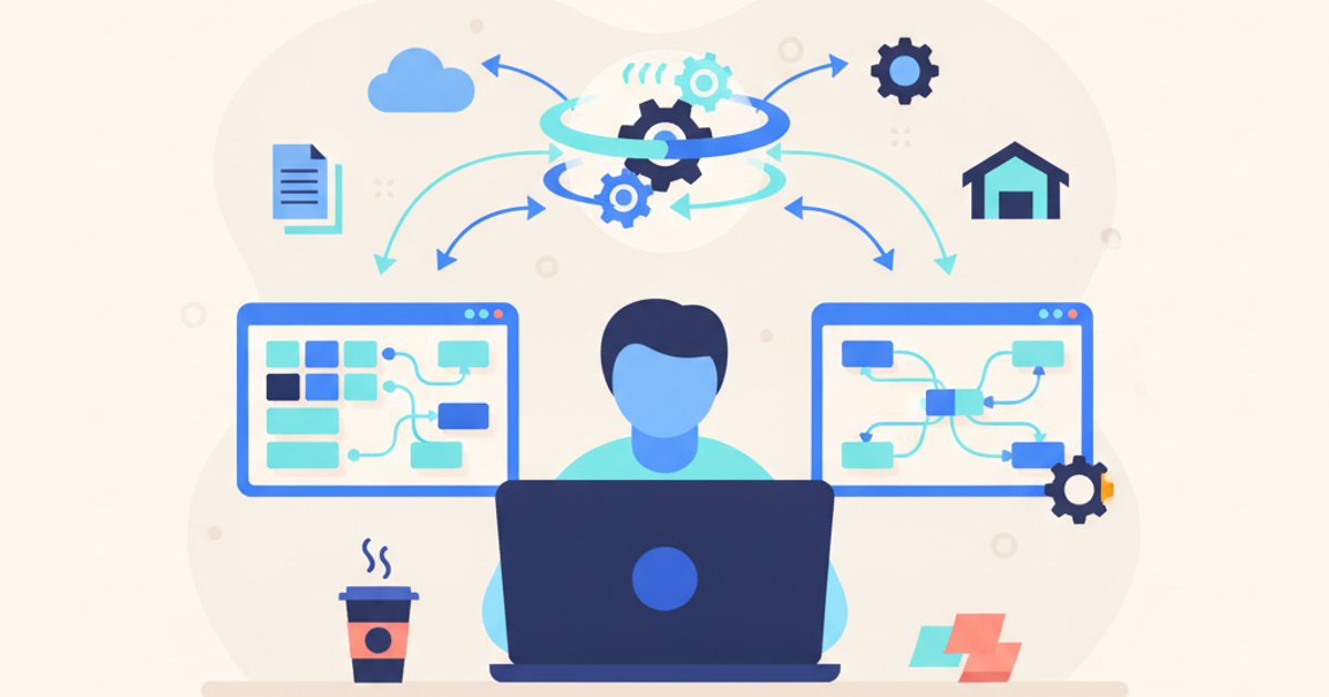 Data mapping tussen twee systemen op computermonitoren, moderne kantooromgeving