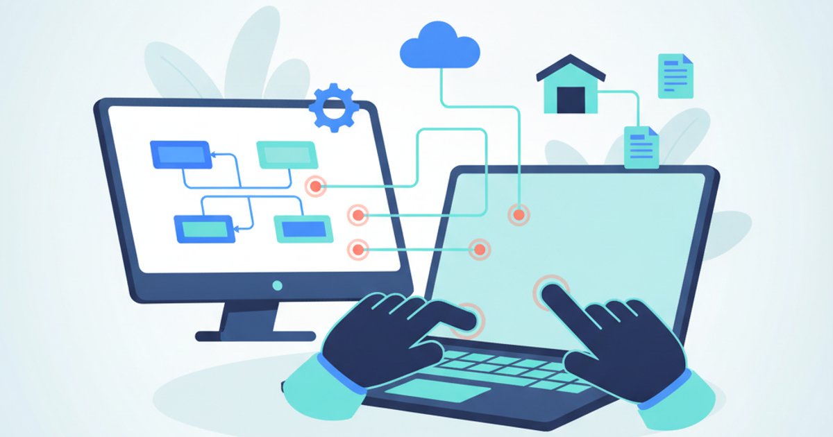 Developer typt code voor API-integratie, testomgeving zichtbaar op tweede scherm