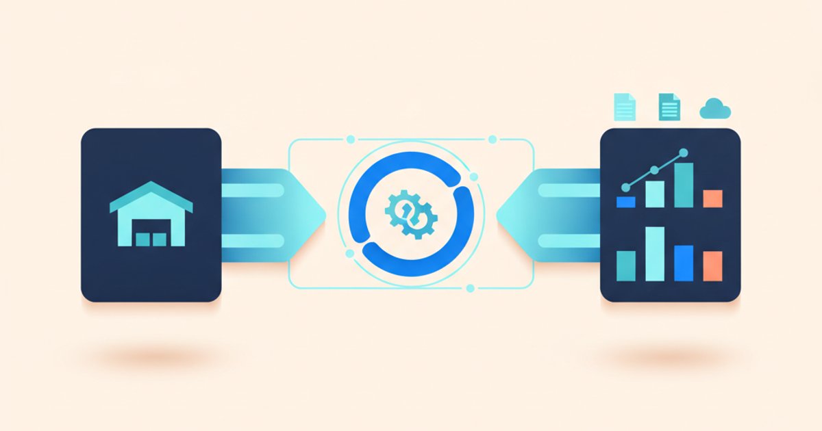 Twee schermen naast elkaar tonen real-time synchronisatie tussen ERP systeem en dashboard met grafieken