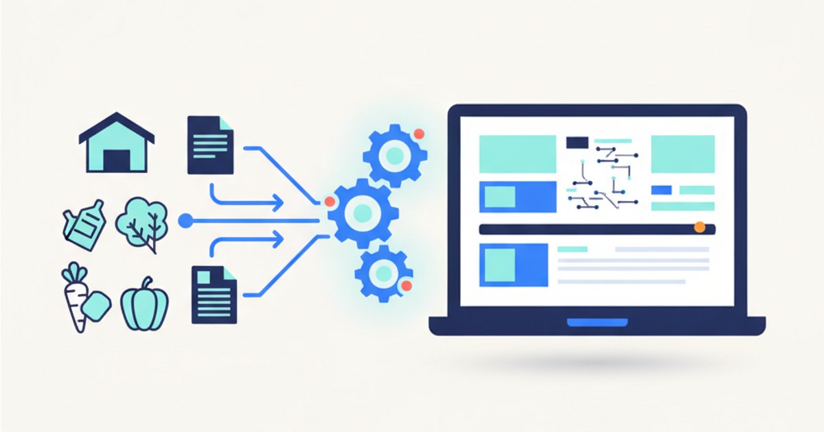 Laptop scherm met ERP dashboard en batch-tracering data naast stapel verse groenten in distributiecentrum